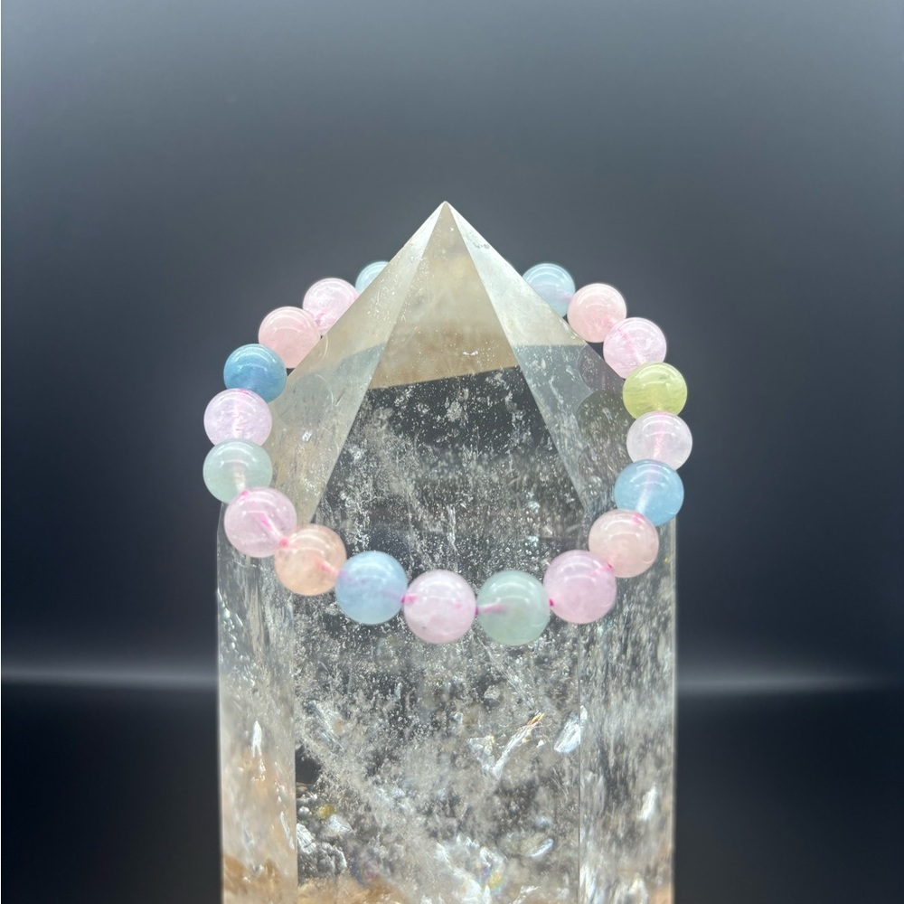 Morganite Bracelet Natural Stone 9mm Beads 16cm Length
